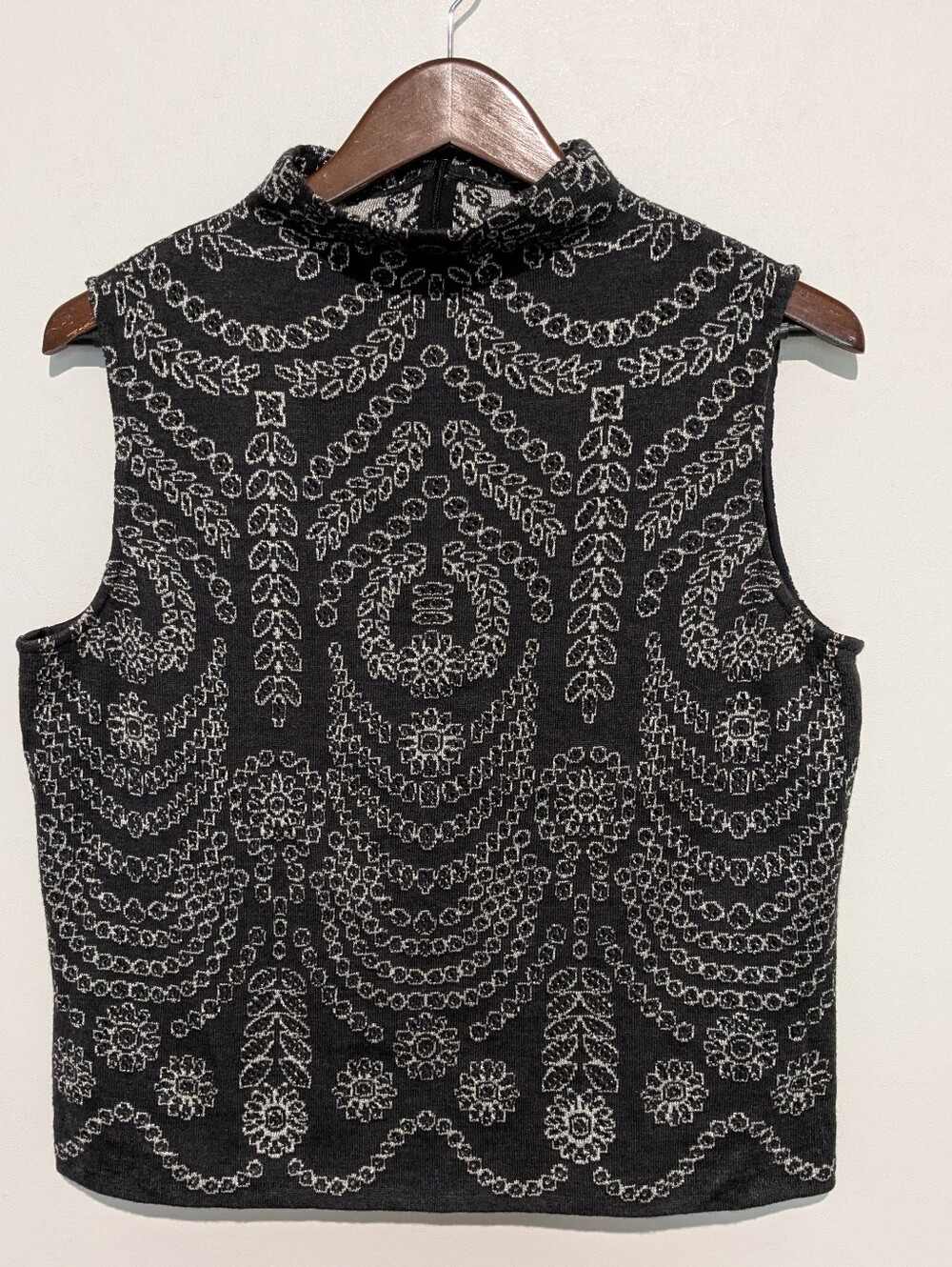 St John Knit Shell Top S/Less Pointelle Mock T M Grey Silver